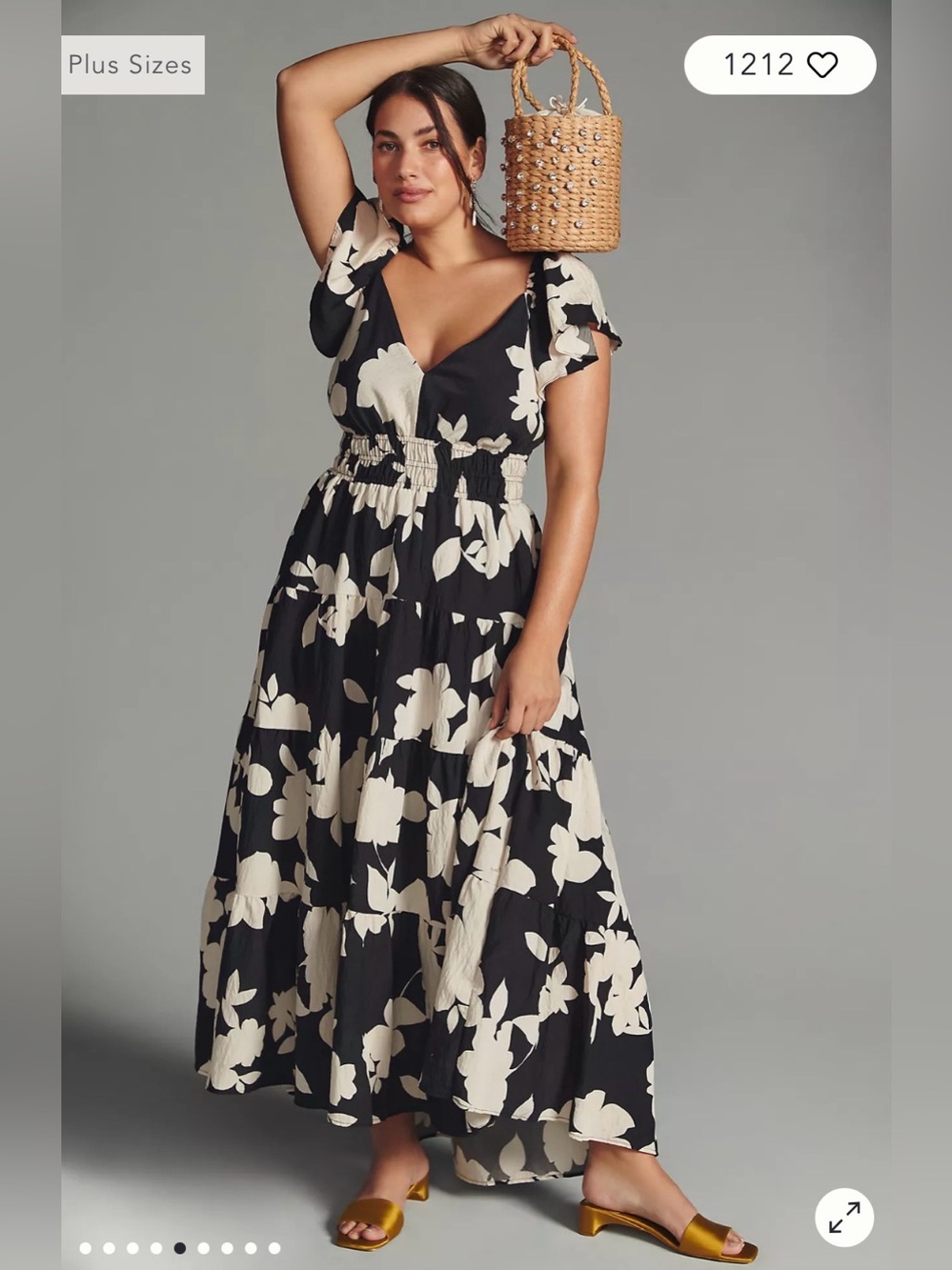 Anthropologie Black and Cream Floral Maxi Dress